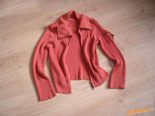 Cihlový oranžový svetr na zip bavlna, vel. S-M