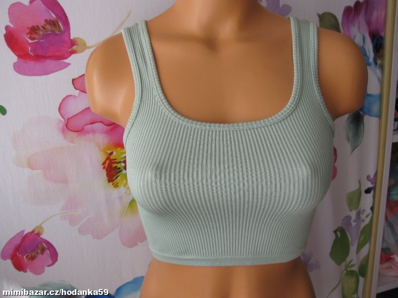 Dívčí, dámské, mátové žebrované crop top tričko