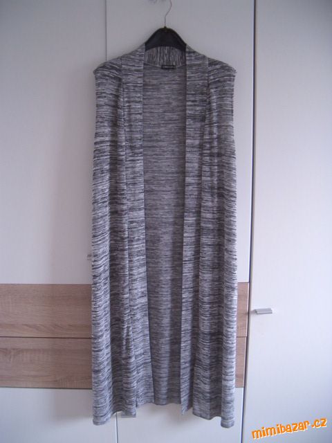 Dlouhý šedý slabý kardigan vesta bez rukávů v. S/M