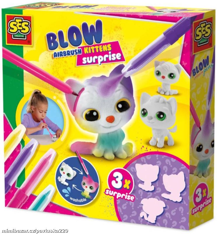 Foukací fixy set 4 barvy + 3 koťátka s překvapením