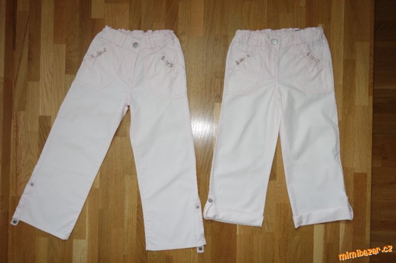 2x růžové plátěné roll up kalhoty pro dvojčata v.