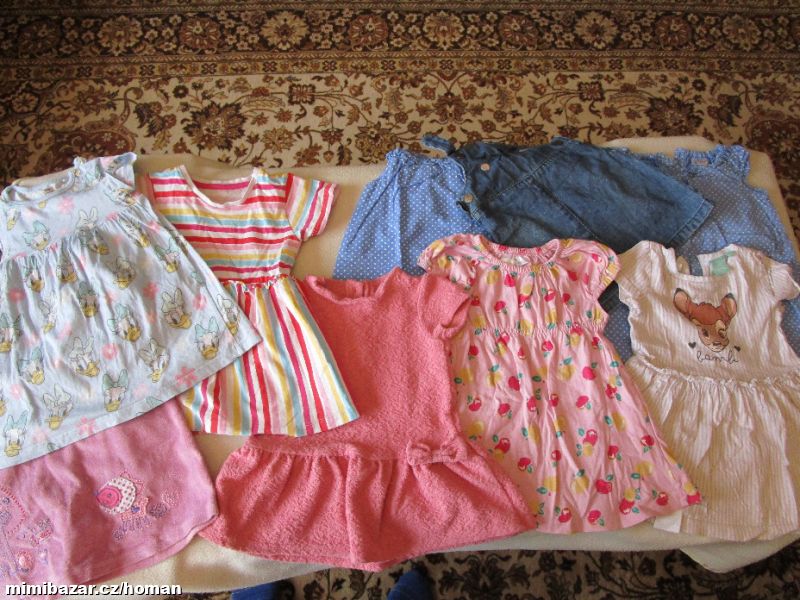 9x pěkné bavl. letní šaty vel. 80 (9-12 měsíců)