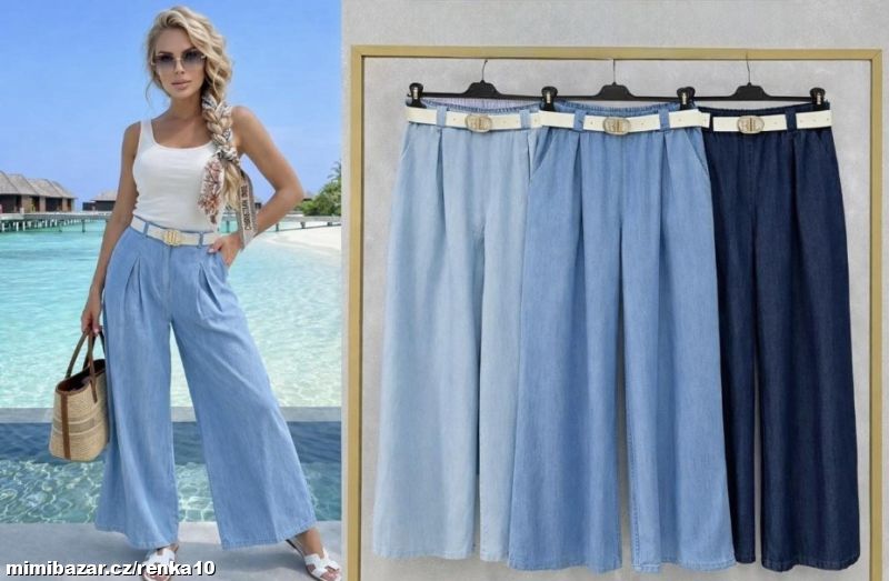 Dámské široké kalhoty jeans s páskem JANE