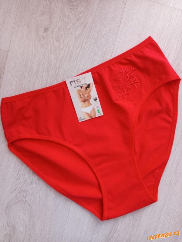 Červené bavlněné bikiny - kalhotky s výšivkou L/XL