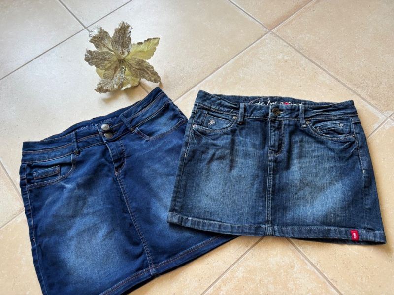 2x riflová modrá sukně EDC Esprit 34 a Colours 36