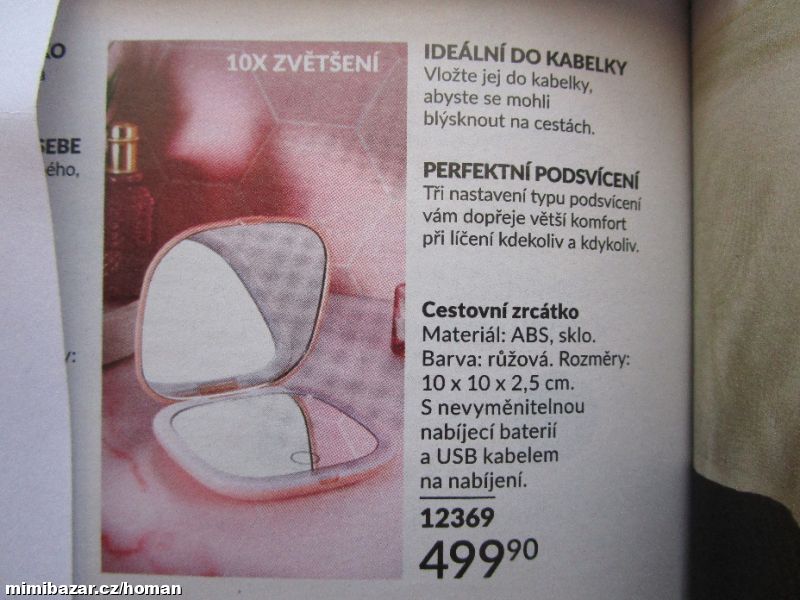 Cestovní zrcátko s USB kabelem na nabíjení