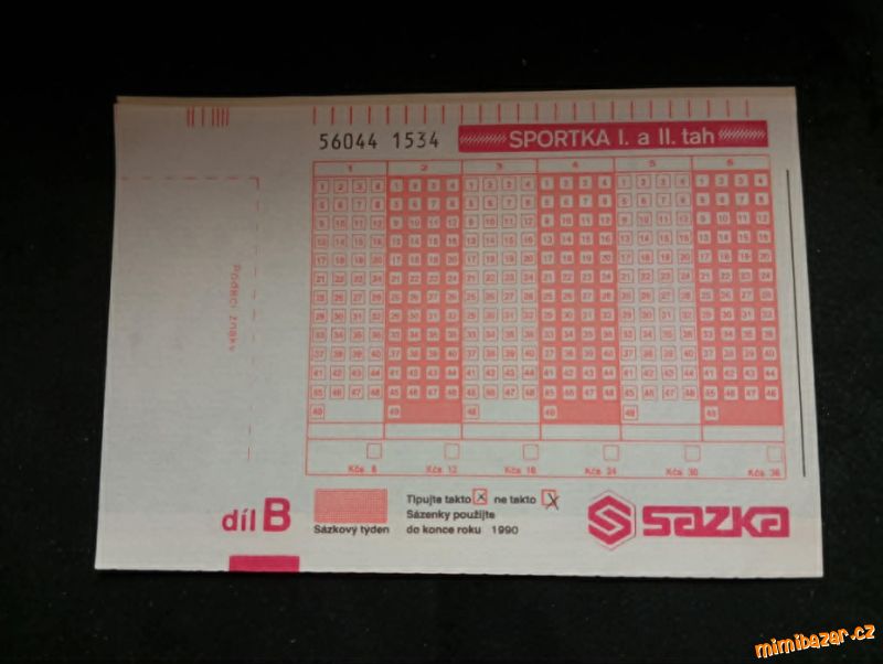 Retro tiket - Sazka sportka, Československo