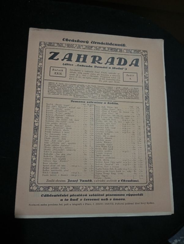 Zahrada, starý tisk, 1.2.1935, obr. čtrnáctidenník