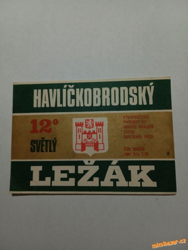 Retro pivní etiketa Havlíčkobrodský ležák, ČSSR