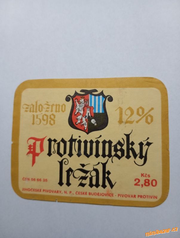 Retro pivní etiketa Protivínský ležák., ČSSR