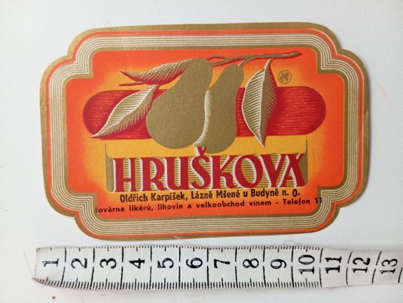 Retro etiketa Hrušková, O. Karpíšek, ČSSR