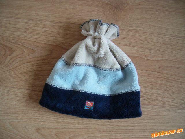 Modrá béžová heboučká čepice kulich polar fleese