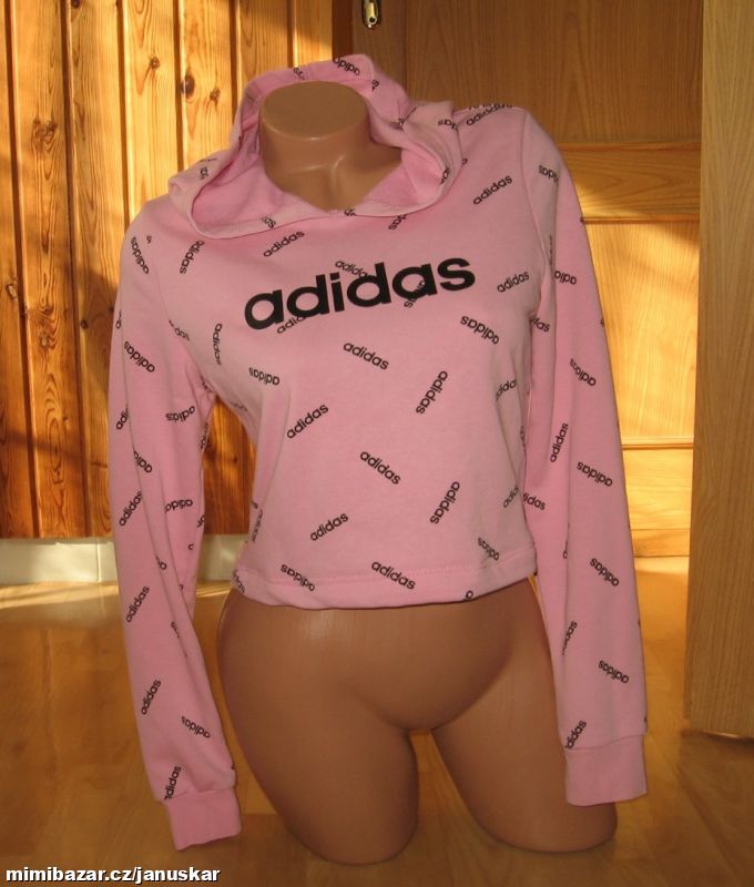 Dámská bavlněná crop top mikina s kapucí Adidas