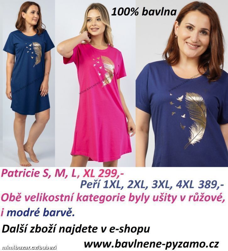 Dámská noční košile krátké rukávy Peří a Patricie