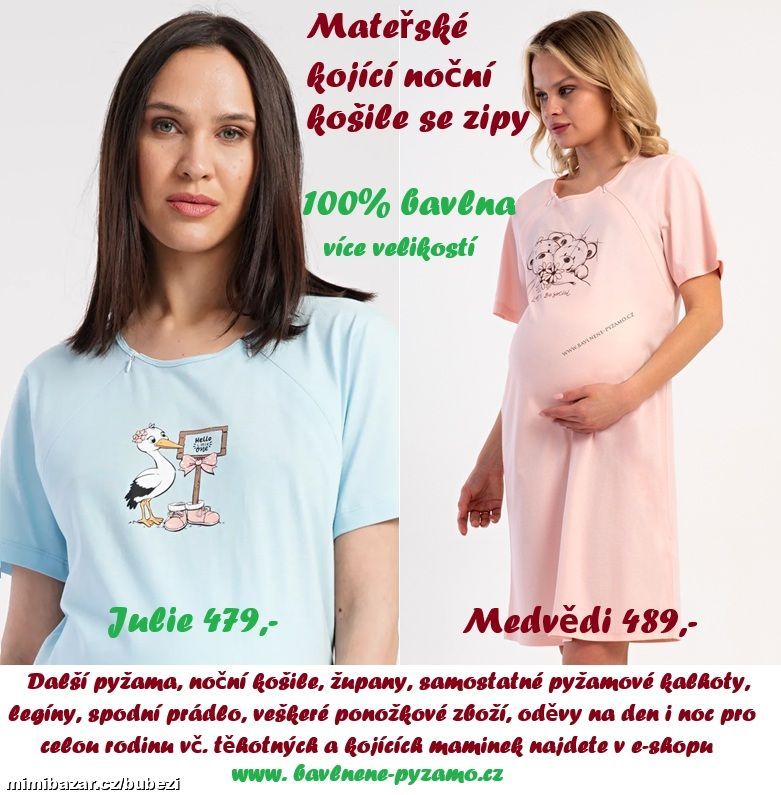 Těhotenská a kojící noční košile Julie a Medvědi