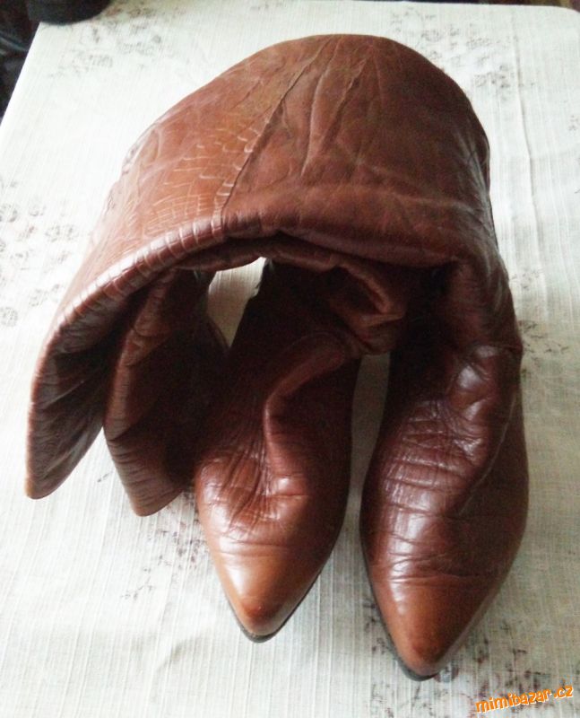 Hnědé, kožené, retro kozačky, vel. č.41
