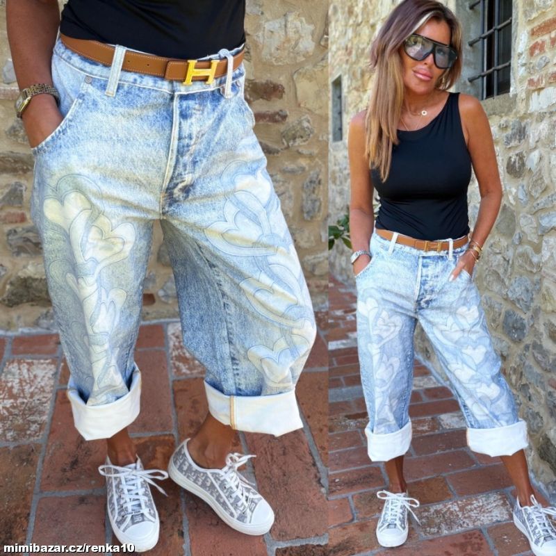 Dámské kalhoty jeans capri SRDCE