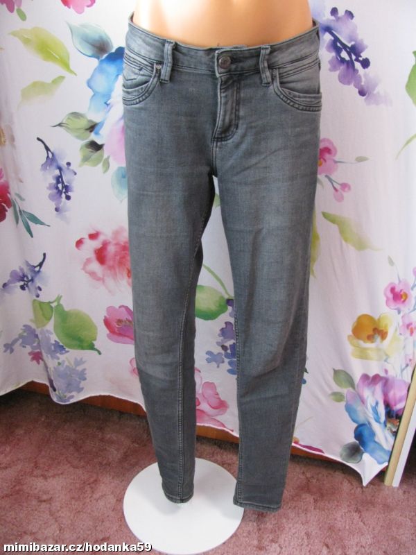 Dámské šedé džíny, slim fit, sepraný efekt