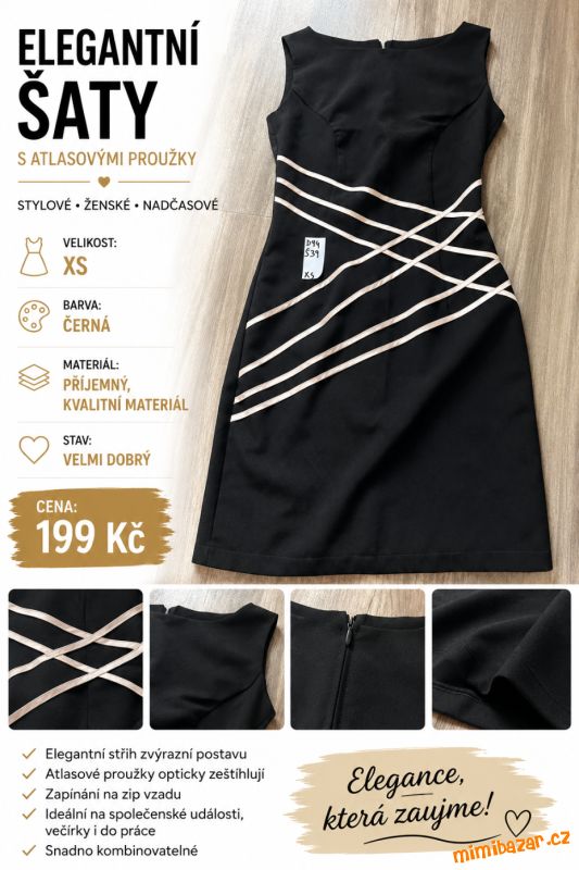 Elegantní šaty s atlasovými proužky