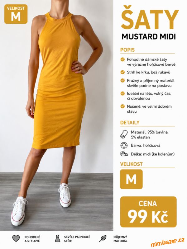 Šaty mustard midi letní