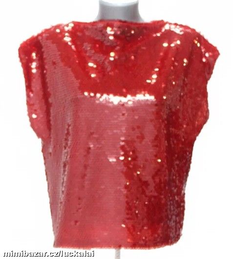 červený top posetý flitry, triko, halenka M&S, nov