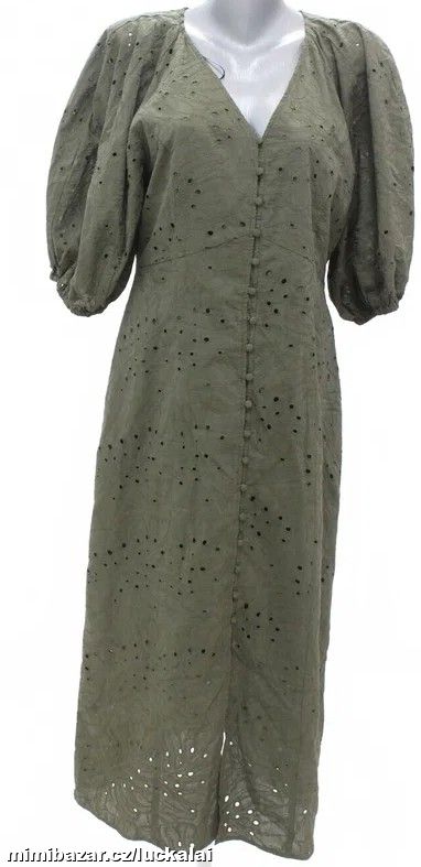 Khaki propínací plátěné šaty H&M madeira