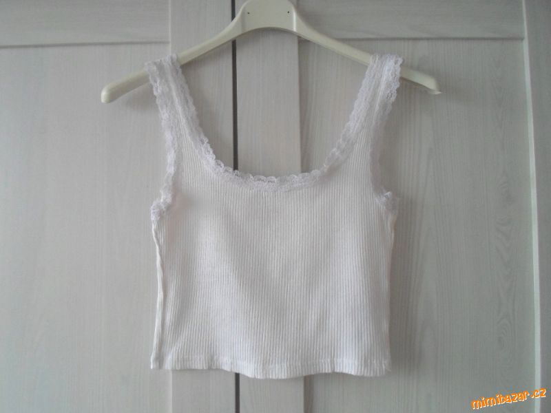 Bílé tričko triko tílko crop top s krajkou