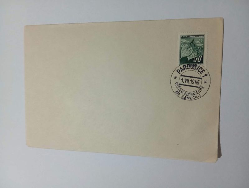 Stará obálka.razítko Pardubice 1945, Českoslovens