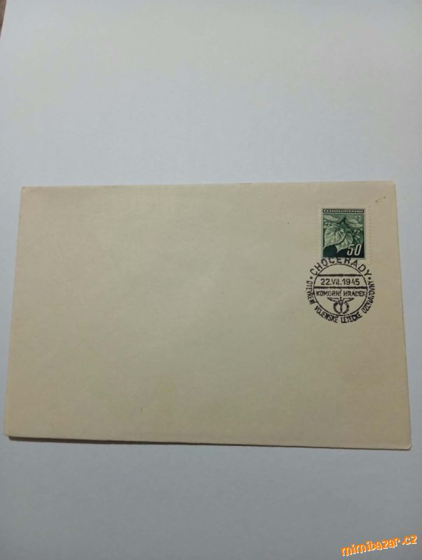 Stará obálka, razítko Chocerady 1945, Českoslovens